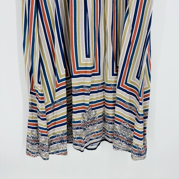 Cotton Bleu Multi Flutter Sleeve Striped Scarf Print V-neck Keyhole Maxi Dress S - Picture 4 of 13